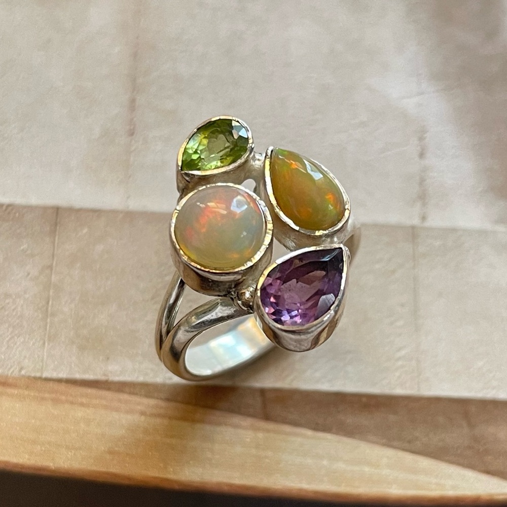 925 Sterling silver multinational gemstone ring size us 8 or free size